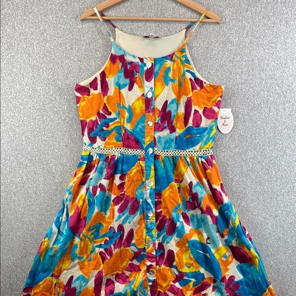 Harlow & Rose colorful cami top midi dress tropical full button lace ruffle trim - Picture 4 of 16